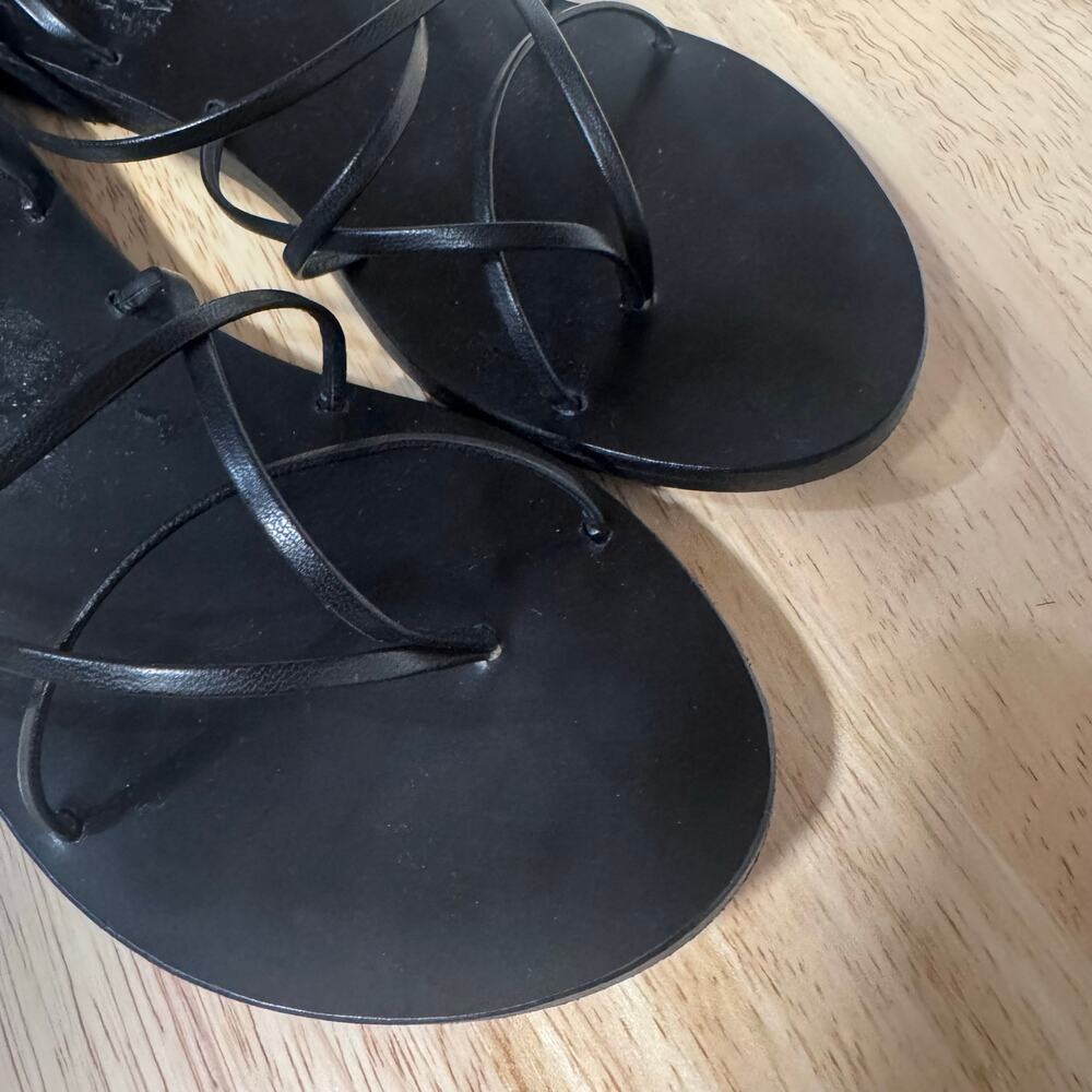 Ancient Greek Sandals Handmade String flip flop black Size 37/ US 7 Summer - Picture 3 of 8